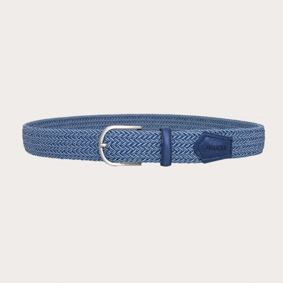 BRUCLE Braided elastic belt nickel free, melange navy blue and light blue