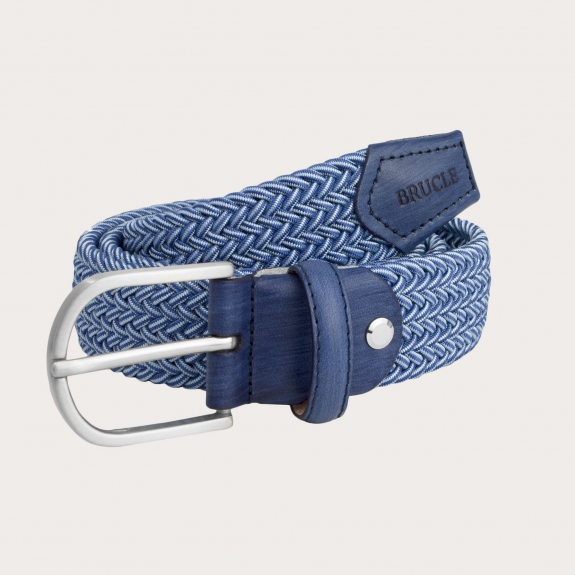 Braided elastic belt nickel free, melange shades of blue