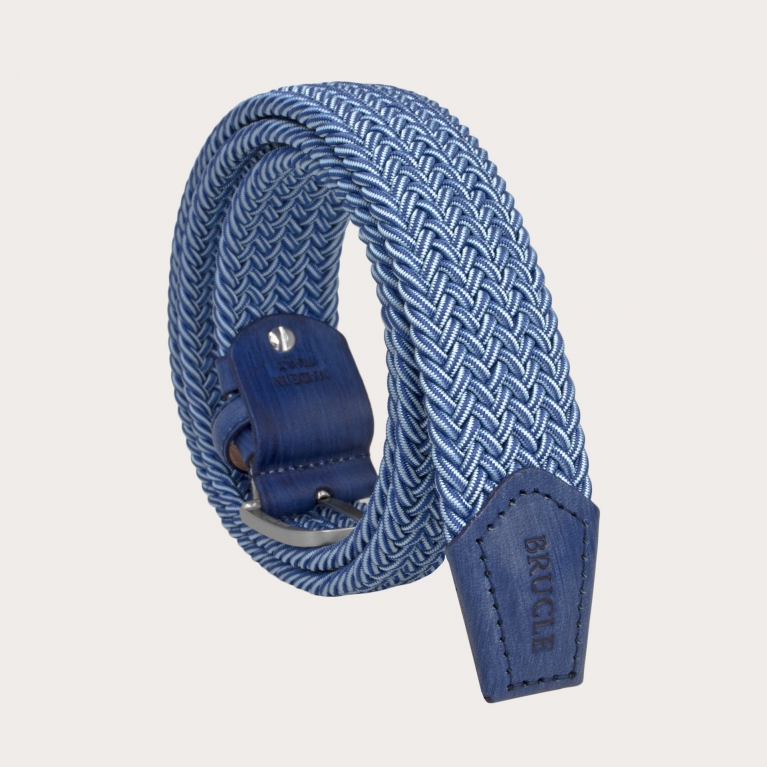 Braided elastic belt nickel free, melange shades of blue