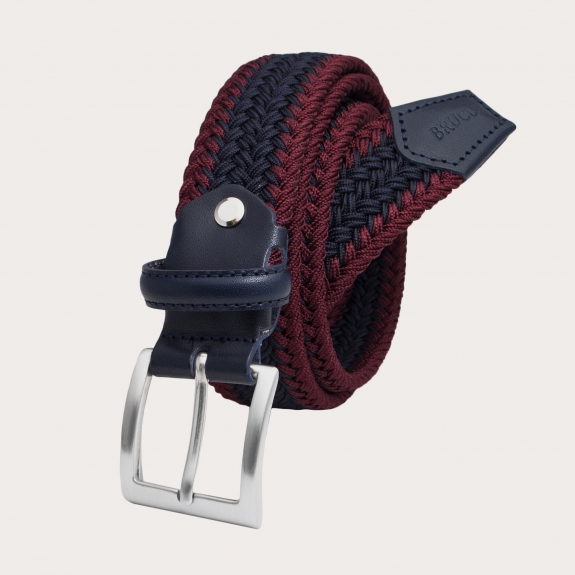 BRUCLE Casual braided elastic belt, burgundy and navy blue