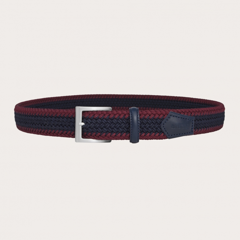 Elegant elastic nickel free braided belt, burgundy and navy blue