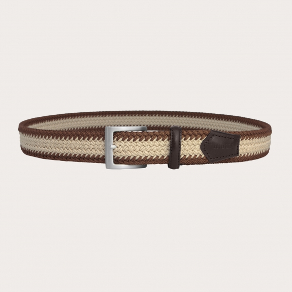 BRUCLE Trendy elastic nickel free braided belt, brown and beige