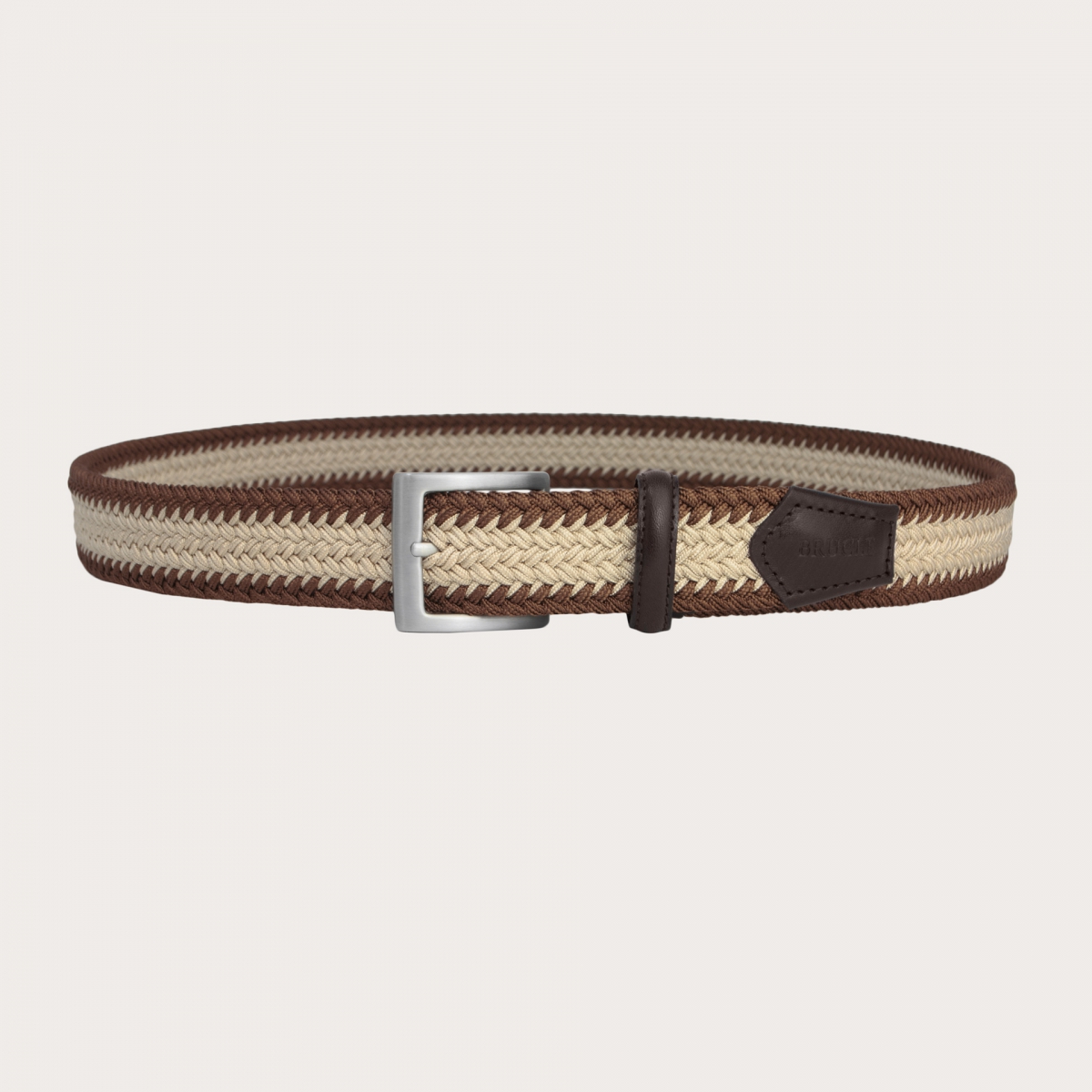 BRUCLE Cinturón trenzado elástico trendy libre de níquel, marrón y beige