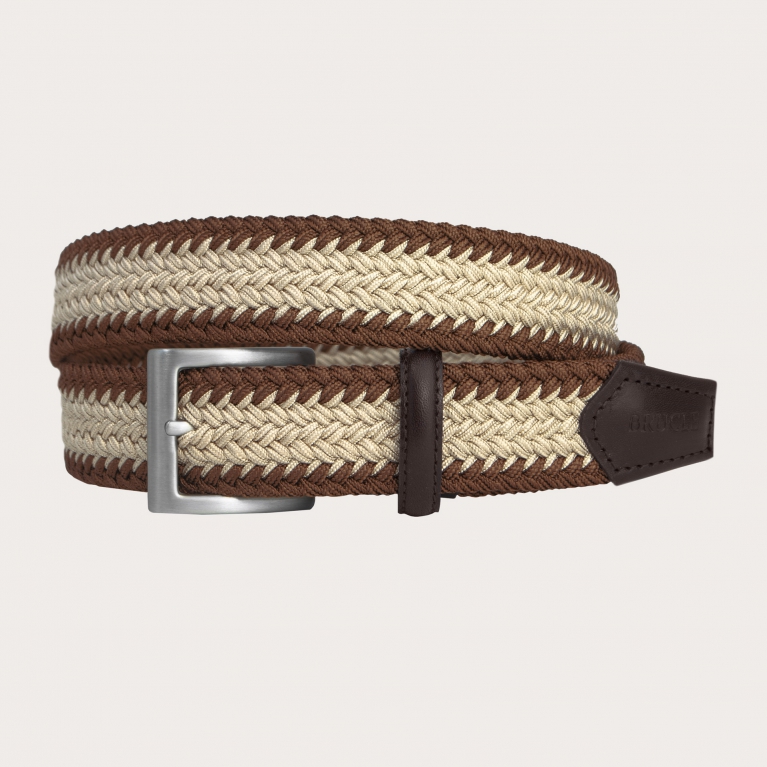 Cintura intrecciata elasticizzata trendy nickel free, marrone e beige