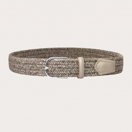 Braided elastic belt in natural linen nickel free, dove beige