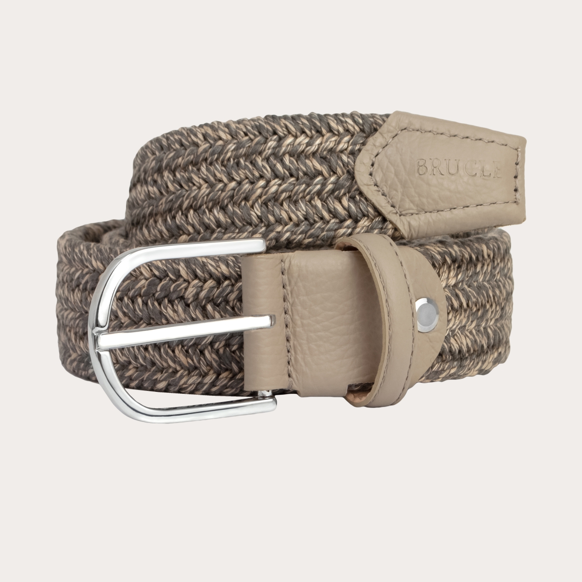 BRUCLE Cintura intrecciata elastica in lino naturale nickel free, beige tortora
