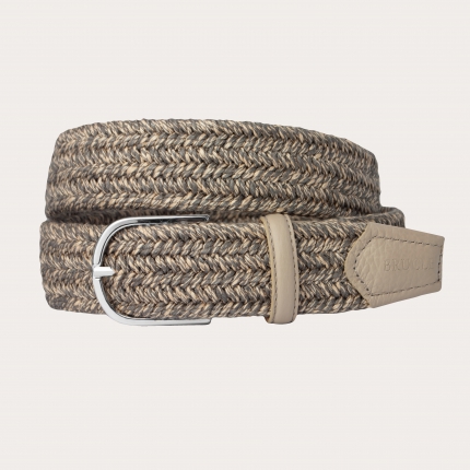Cintura intrecciata elastica in lino naturale nickel free, tortora beige