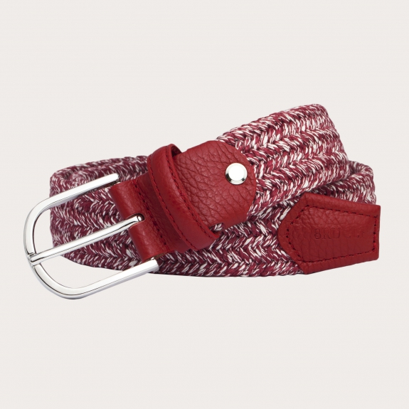 BRUCLE Braided elastic belt in natural nickel free linen, red melange