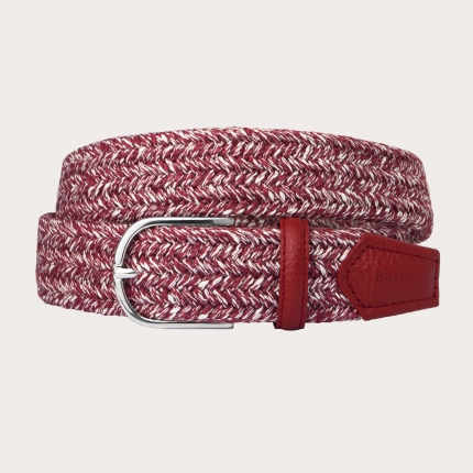 Braided elastic belt in natural nickel free linen, red melange