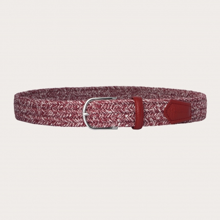 Braided elastic belt in natural nickel free linen, red melange