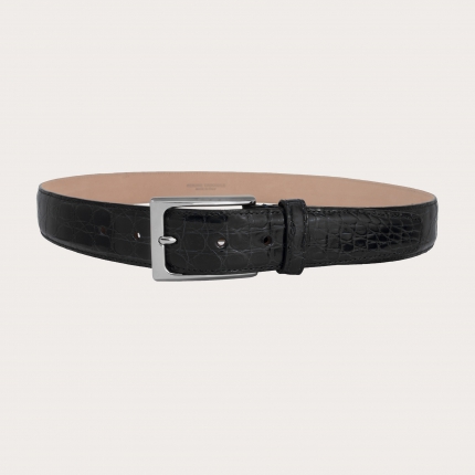 Genuine crocodile flank leather belt, black