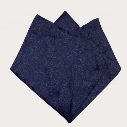 Pañuelo de bolsillo de seda jacquard, estampado paisley azul marino