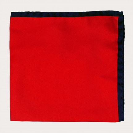 Pañuelo de bolsillo en seda, rojo con bordes azul