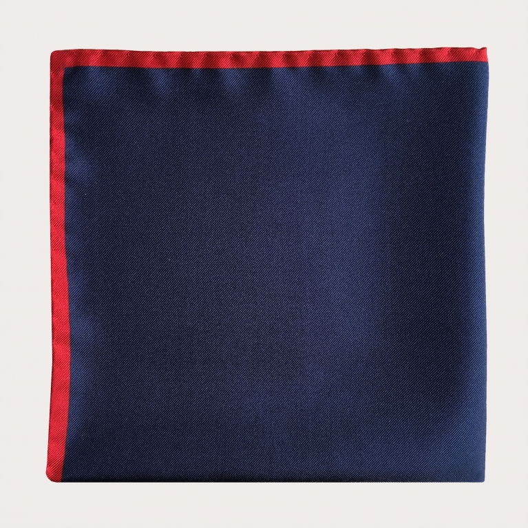 Pañuelo de bolsillo en seda, azul con bordes rojo