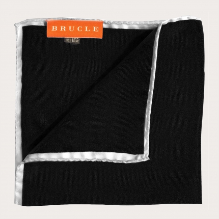 Pañuelo de bolsillo en seda, negro con bordes blanco