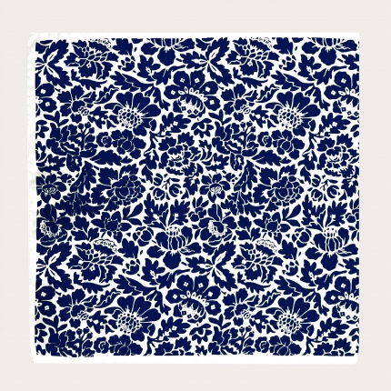 Pocket square printed silk flower blue
