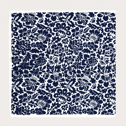 BRUCLE Pocket square in silk with floral pattern, navy blue