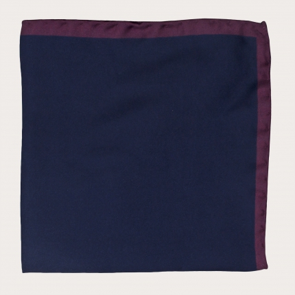 Pañuelo de bolsillo en seda, azul con bordes wine