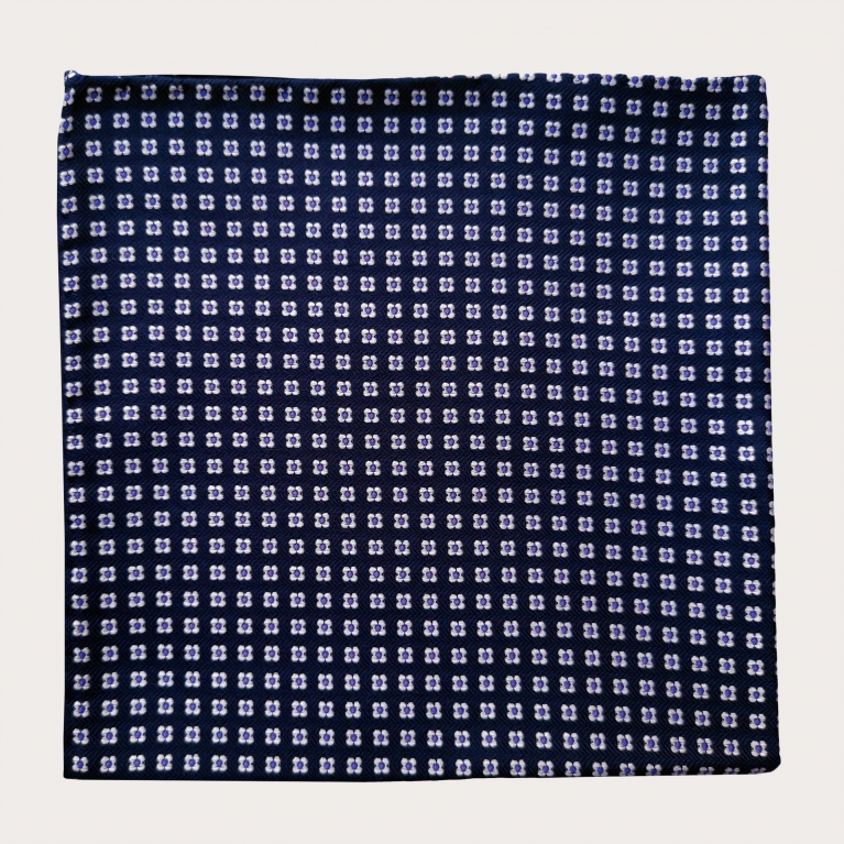 Mouchoir de poche en soie jacquard à motif floral, bleu