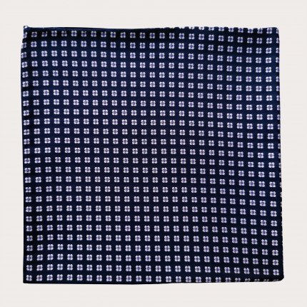 Pocket square in jacquard silk with flower pattern, blue
