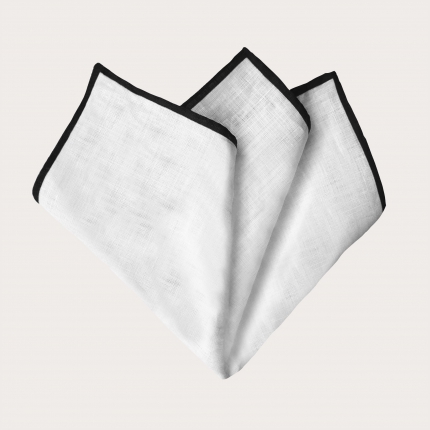 Pañuelo de bolsillo en lino, blanco con bordes negro