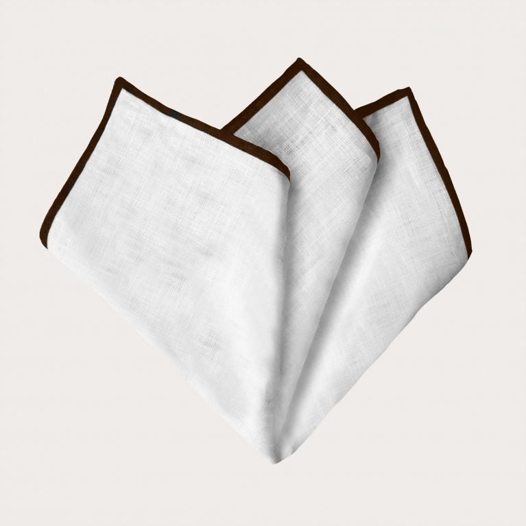 Pocket square linen white dark brown
