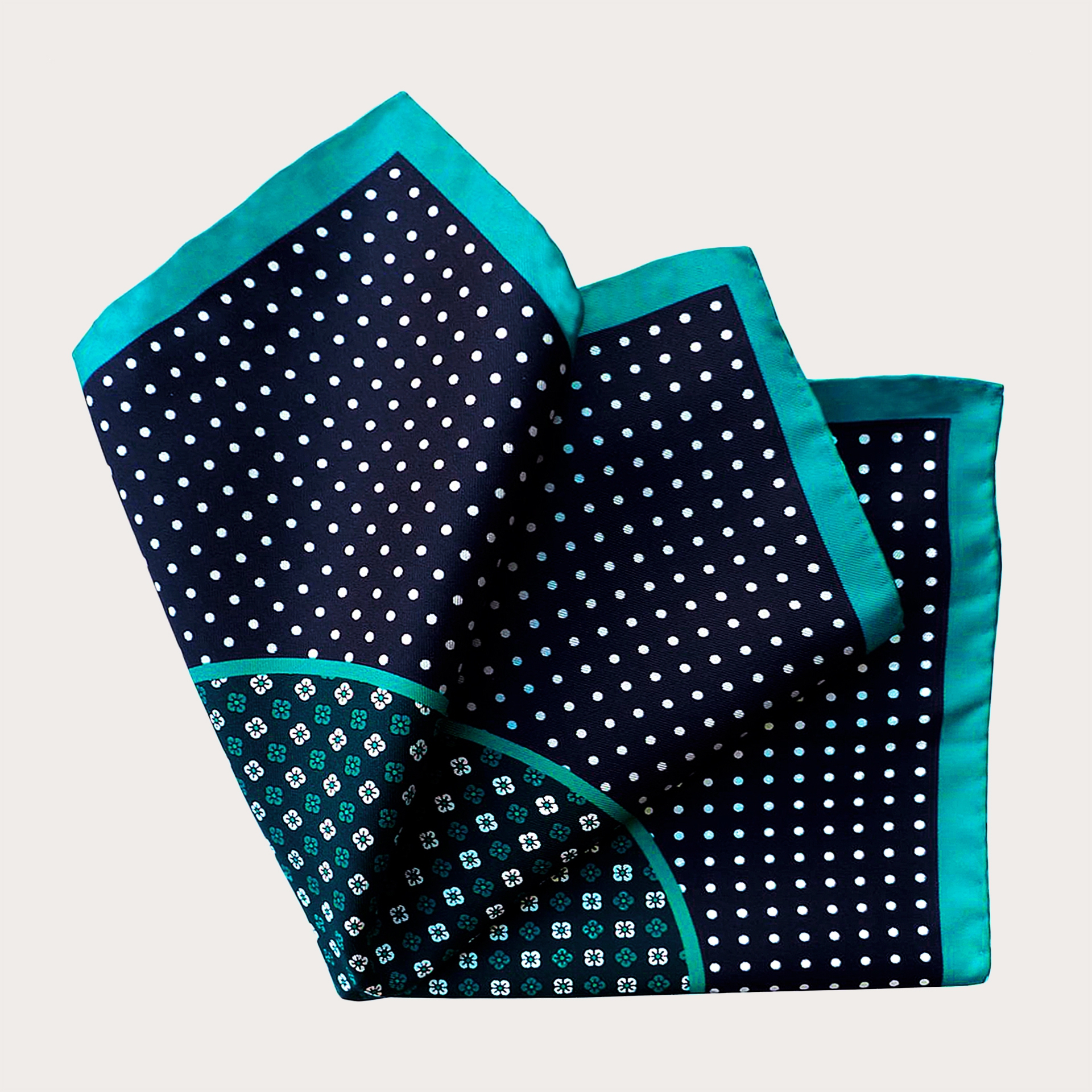 BRUCLE Pañuelo de bolsillo de seda con estampado floral y lunares, azul