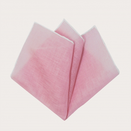 Pocket square in linen, pink with white edges