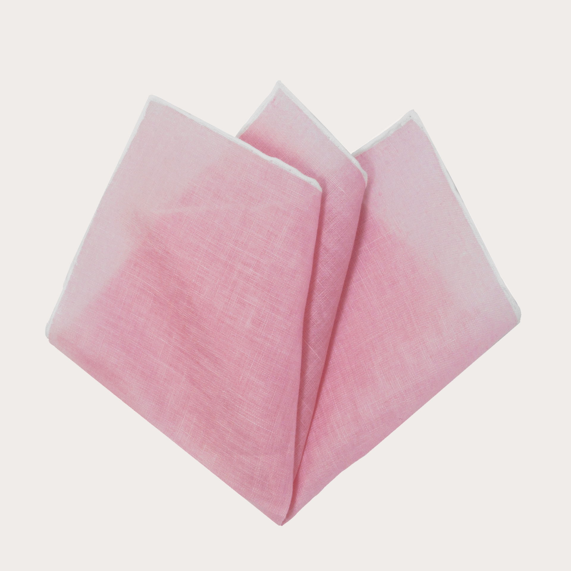 BRUCLE Mouchoir de poche en lin, rose à bords blancs