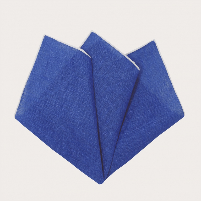 Mouchoir de poche en lin, bleu à bords blancs