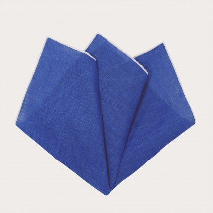 Pocket square in linen, blue with white edges