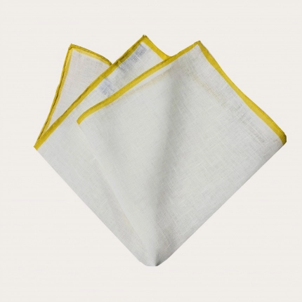 Pañuelo de bolsillo en lino, blanco con bordes amarillo