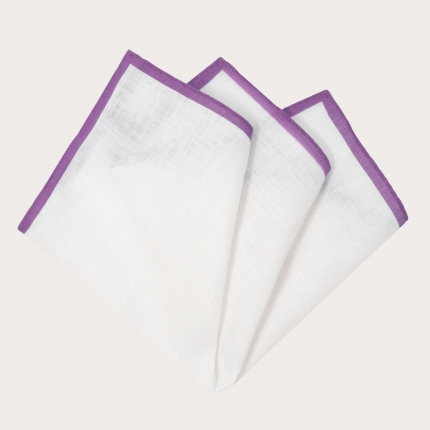 BRUCLE Mouchoir de poche en lin, blanc bords indigo