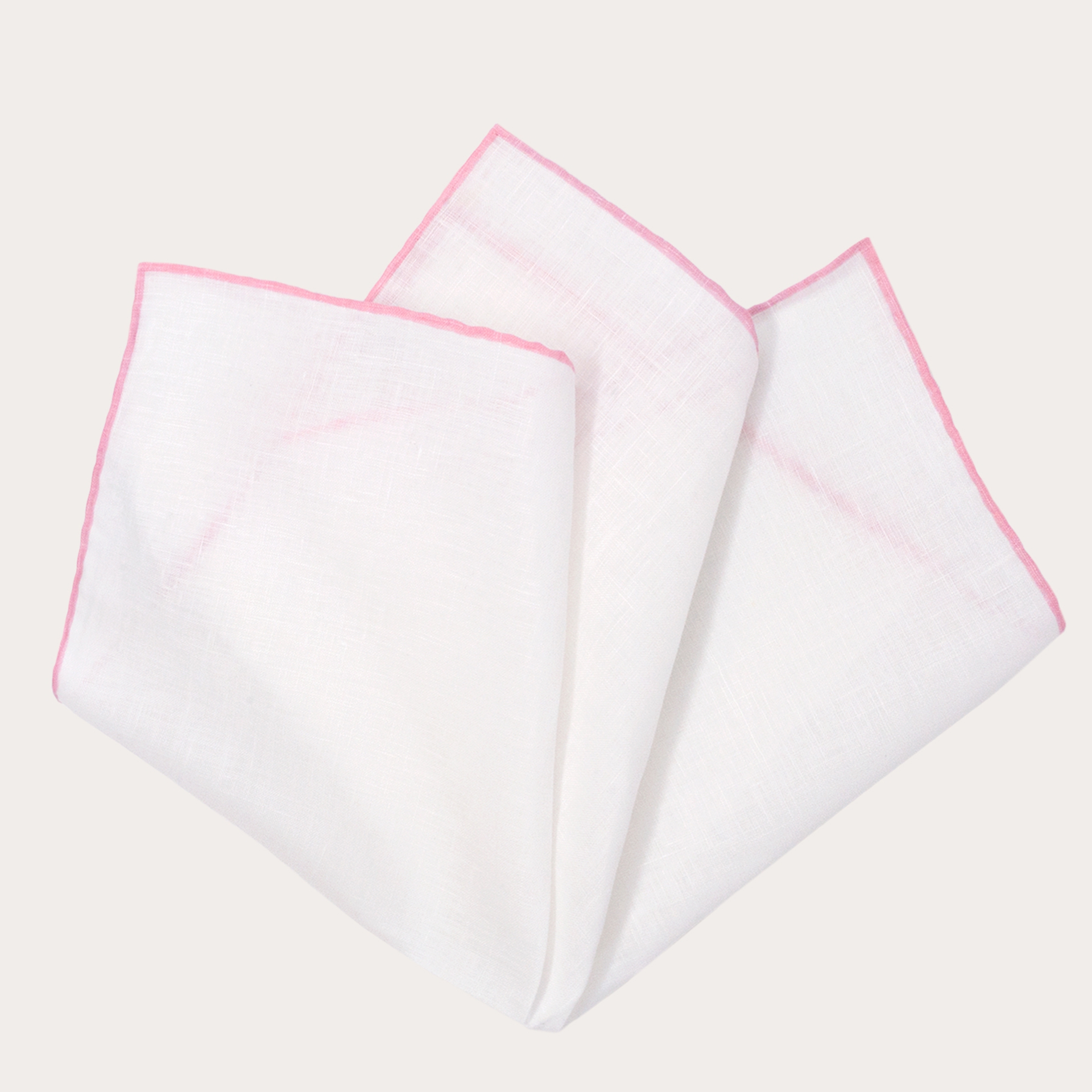 BRUCLE Mouchoir de poche large en lin blanc bords roses