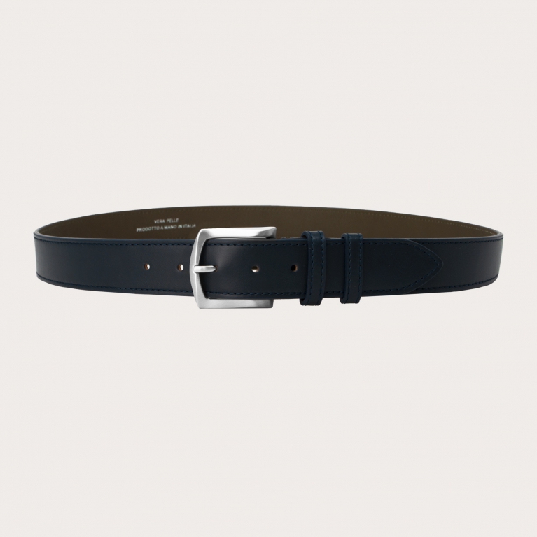 Flat belt in calfskin, navy blue