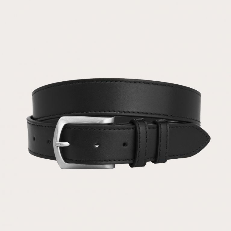 Flat belt in calfskin, black