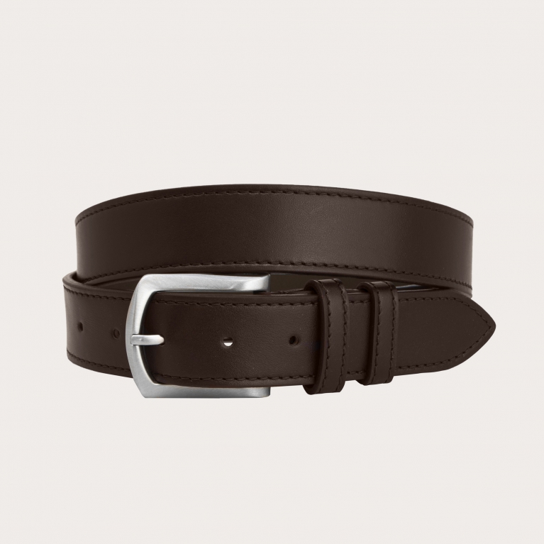 Flat belt in calfskin, dark brown