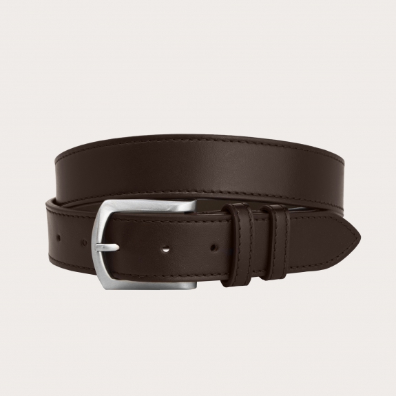 BRUCLE dark brown leather flat belt made in italy