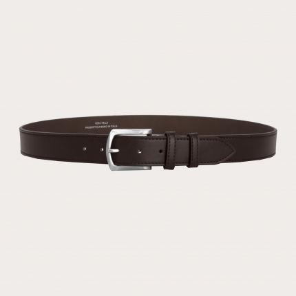 Flat belt in calfskin, dark brown