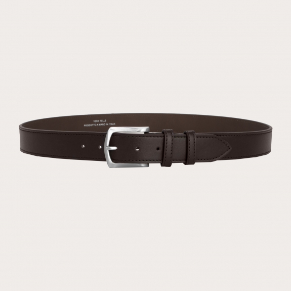 BRUCLE dark brown leather flat belt made in italy