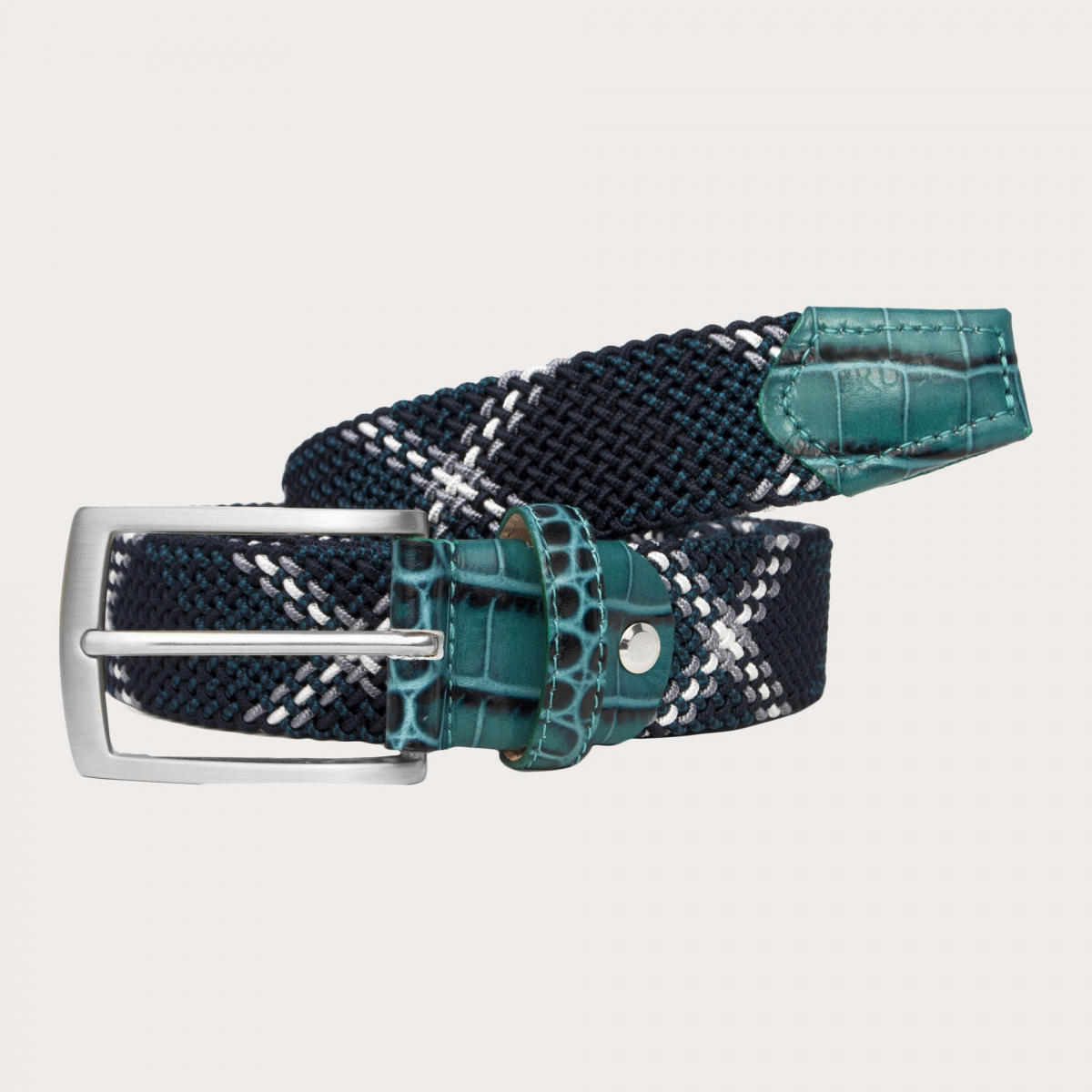 BRUCLE Cinturon elastico trenzado multicolor azul sin niquel