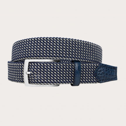 Cintura elastica intrecciata blu e grigia con fibbia nichel free