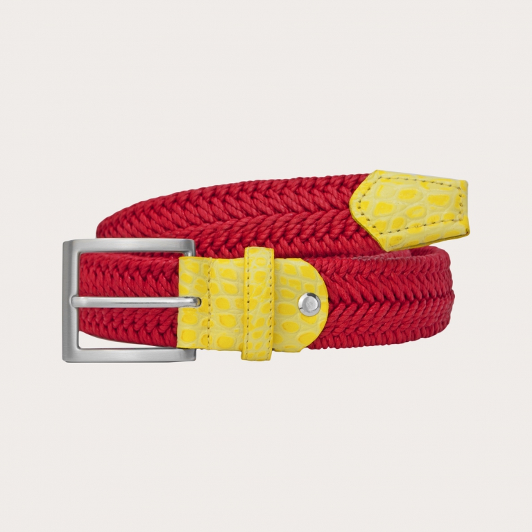 Cinturón elástico trenzado rojo con hebilla libre de níquel