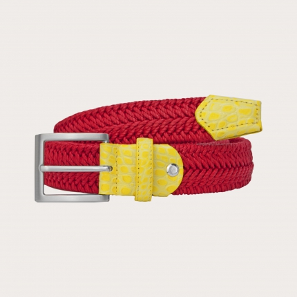 Cinturón elástico trenzado rojo con hebilla libre de níquel
