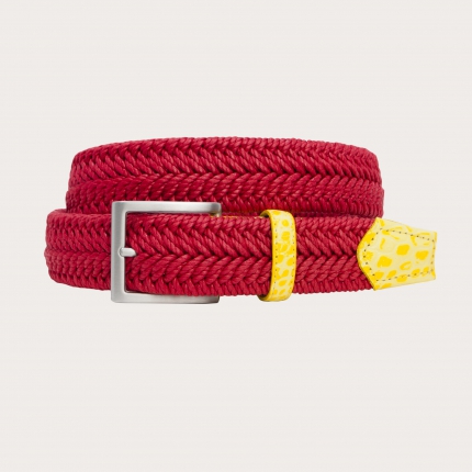 Red braided elastic belt with nickel free buckle