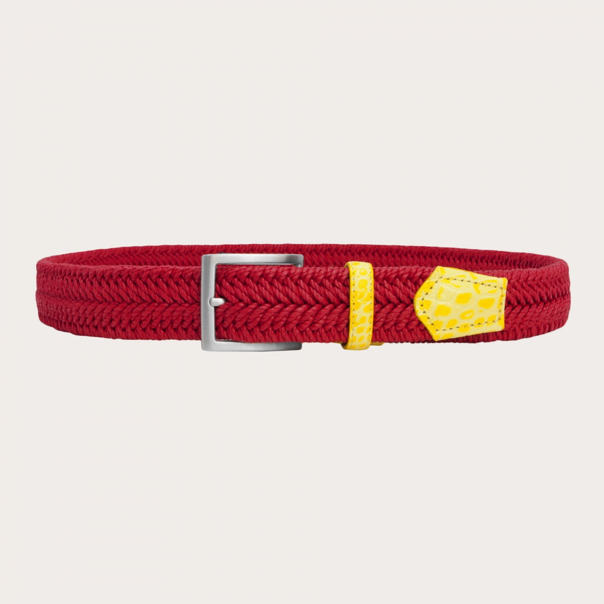 BRUCLE Red braided elastic belt with nickel free buckle