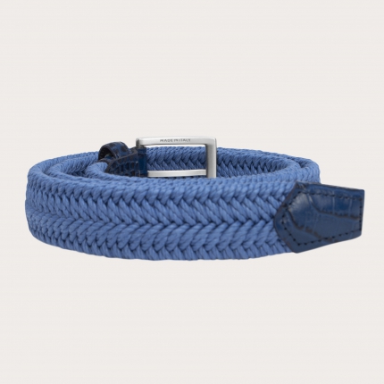 Cintura elastica intecciata azzurra con fibbia nichel free