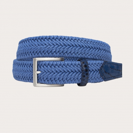 Cintura elastica intrecciata azzurra con fibbia nichel free