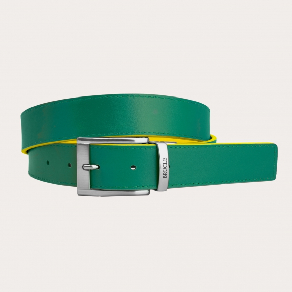 BRUCLE Reversible yellow and green belt in genuine leather with square tip