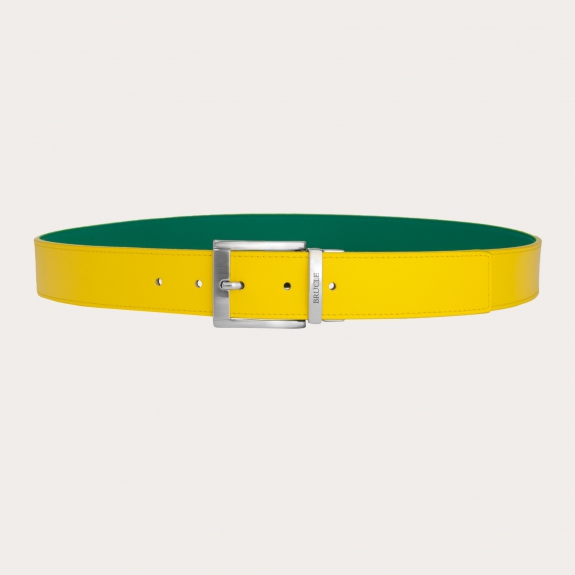 BRUCLE reversible leather belt yellow and green